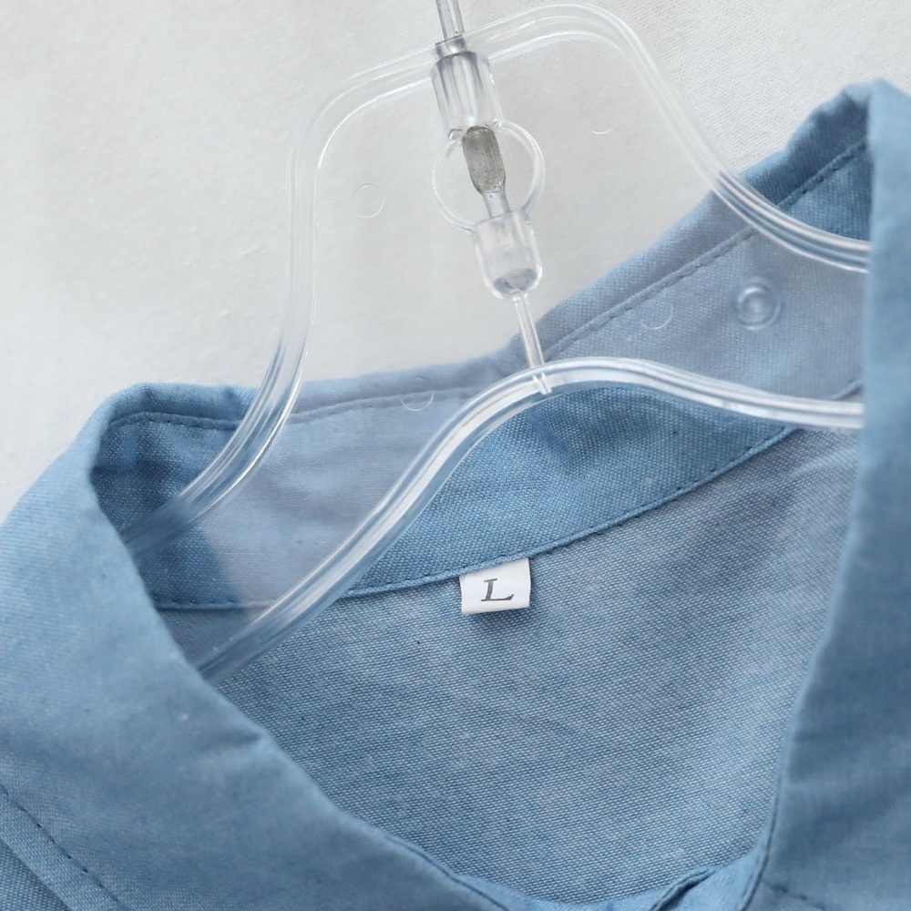 NWOT chambray shirt dress tunic pockets short mini cotton blue new Large L - Picture 3 of 7